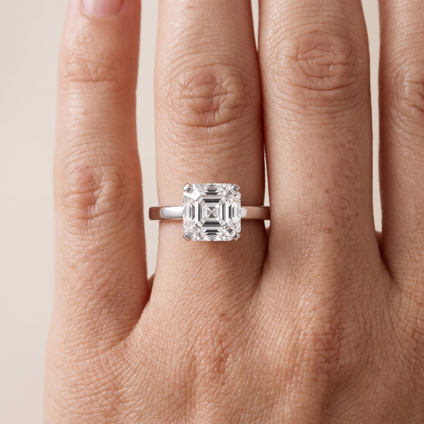 Liana Solitaire Claw Prong Asscher Diamond Engagement Ring in White Gold - lifestyle.jpg