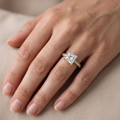 Raquel Scalloped Pavé Princess Diamond Engagement Ring in Yellow Gold - lifestyle.jpg