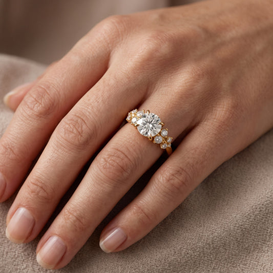 Mirabelle Cluster Round Diamond Engagement Ring in Yellow Gold - lifestyle.jpg