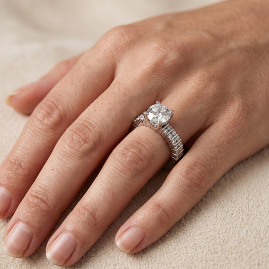 Honor Sidestone Round Diamond Engagement Ring in Platinum - lifestyle.jpg