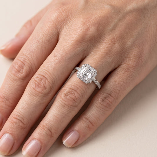 Rosemary Halo Pavé Asscher Diamond Engagement Ring in Platinum - lifestyle.jpg