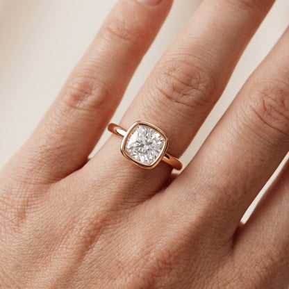 Maeve Bezel Solitaire Cushion Diamond Ring in Rose Gold - lifestyle.jpg