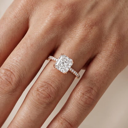 Violet Hidden Halo Pavé Radiant Diamond Ring in Rose Gold - lifestyle.jpg
