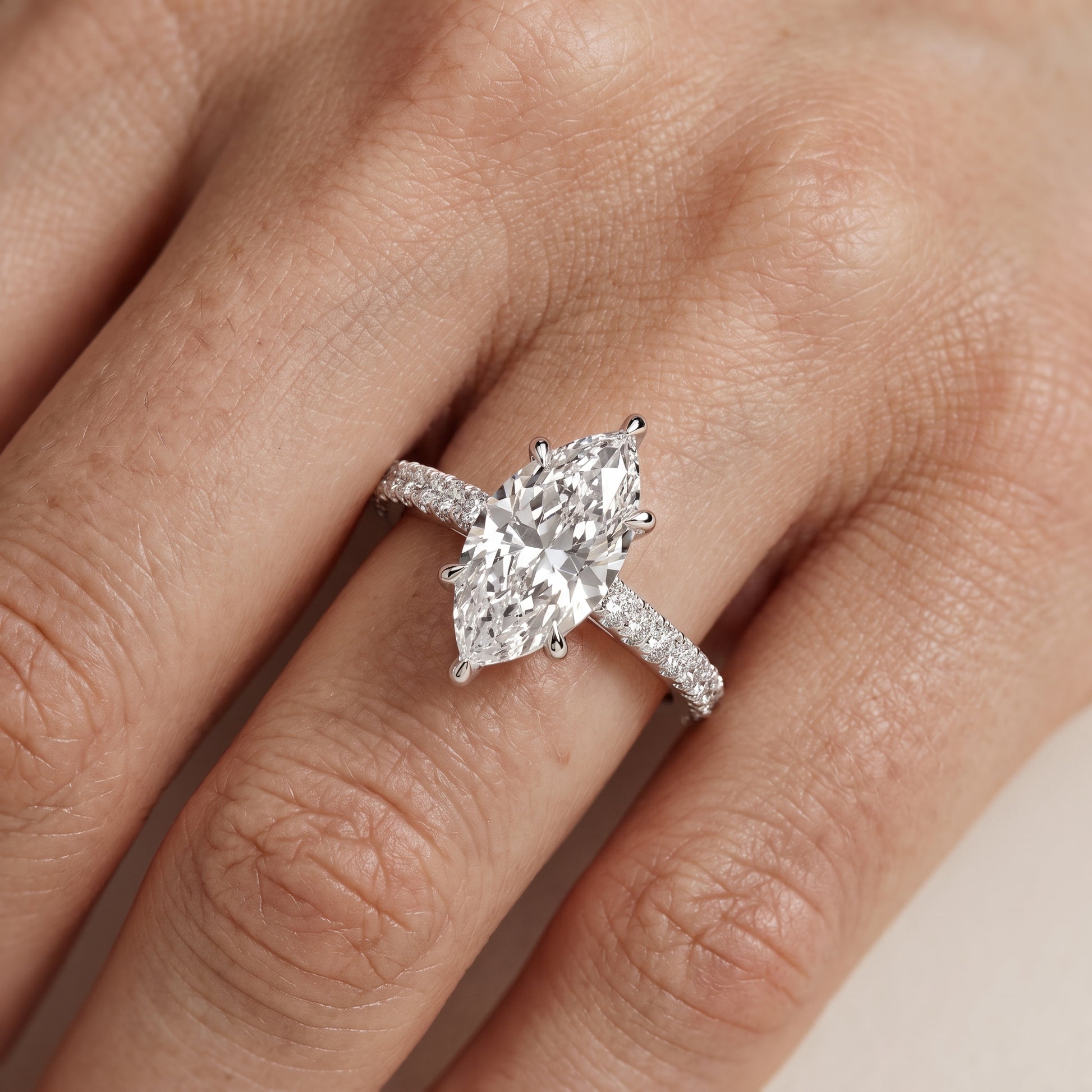 Della Hidden Halo Pavé Marquise Diamond Engagement Ring in Silver - lifestyle.jpg