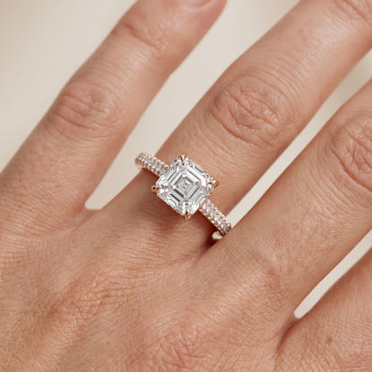 Della Hidden Halo Pavé Asscher Diamond Engagement Ring in Rose Gold - lifestyle.jpg