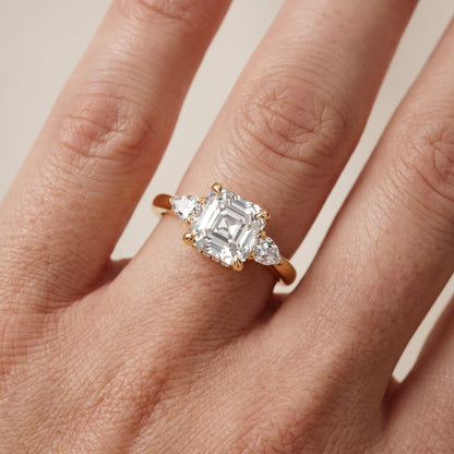 Leila Three-Stone Asscher Diamond Engagement Ring in Yellow Gold - lifestyle.jpg