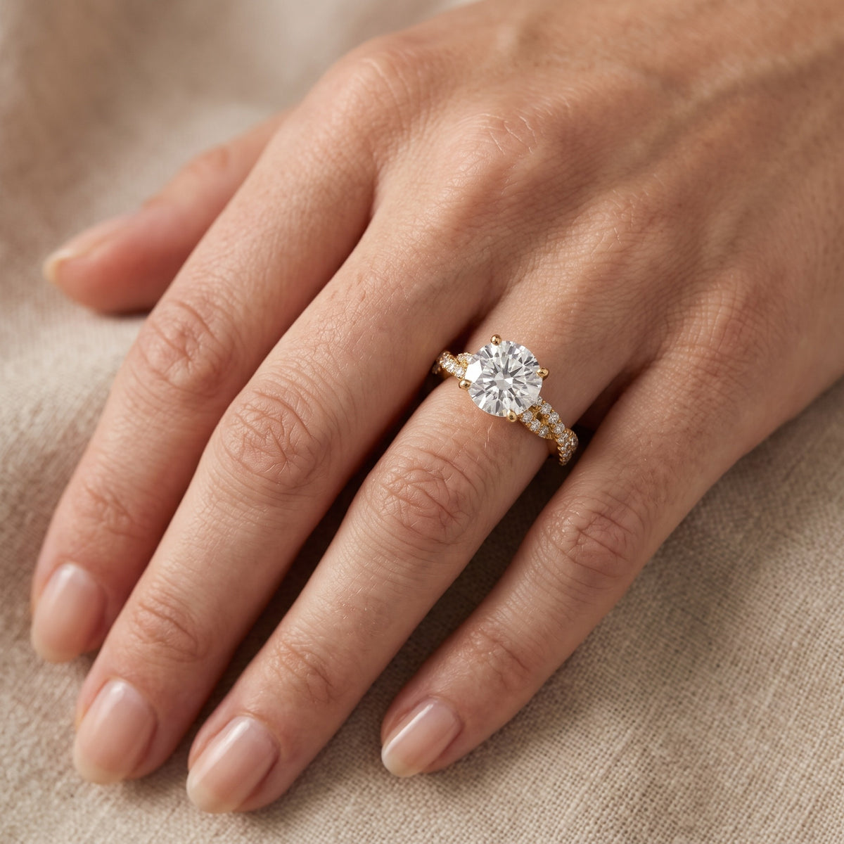 Petra Twist Pavé Round Diamond Engagement Ring in Silver - lifestyle.jpg