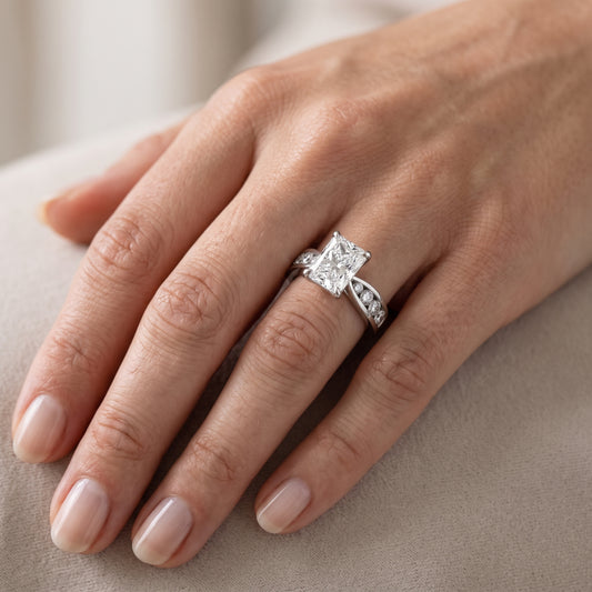 Rosalie Channel Set Sidestone Radiant Diamond Engagement Ring in Platinum - lifestyle.jpg