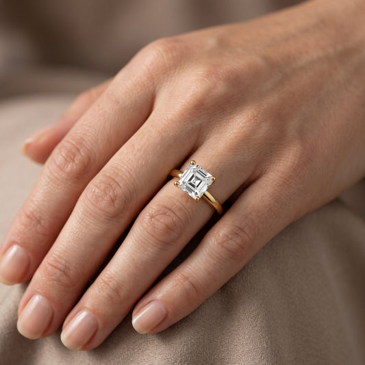Maisie Four Prong Solitaire Asscher Diamond Engagement Ring in Yellow Gold - lifestyle.jpg