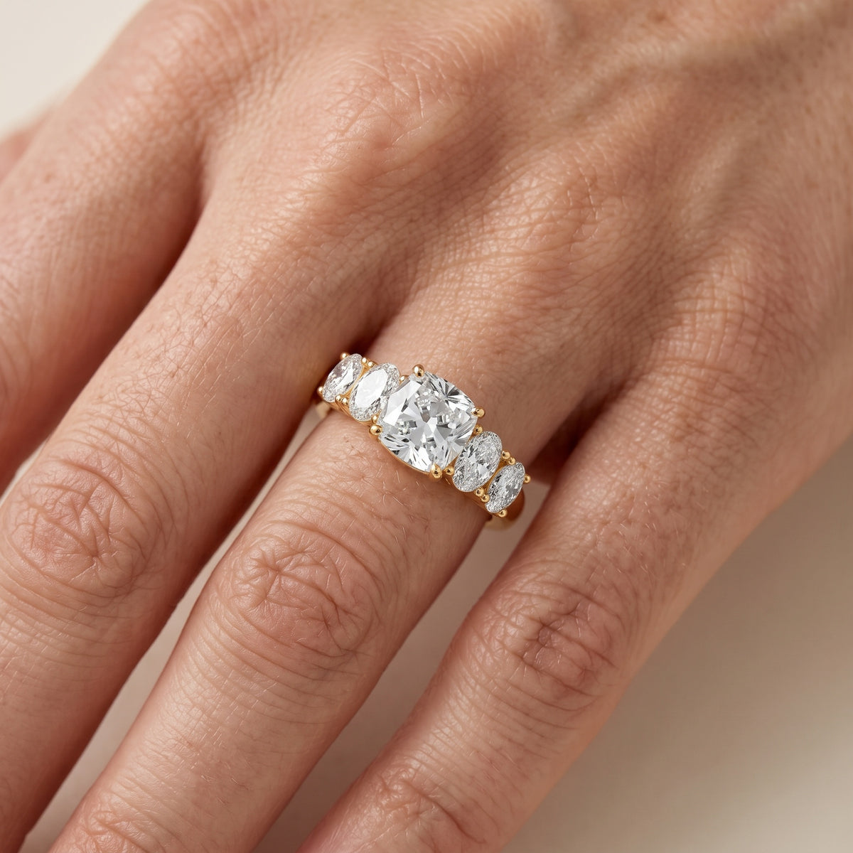 Judith Statement Five-Stone Cushion Diamond Engagement Ring in Silver - lifestyle.jpg
