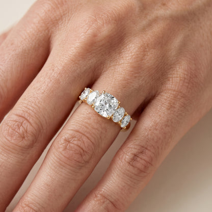 Judith Statement Five-Stone Cushion Diamond Engagement Ring in Silver - lifestyle.jpg