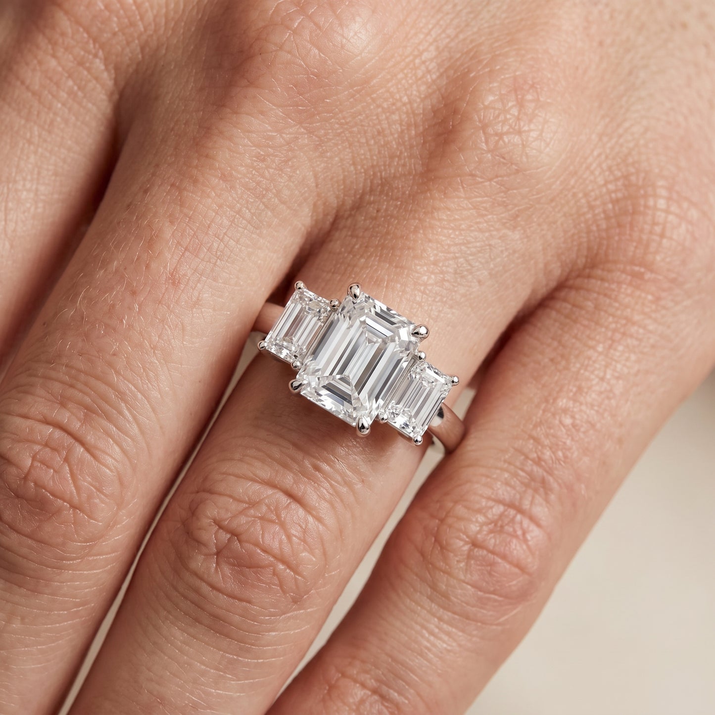 Zoe Three-Stone Emerald Diamond Ring in Silver - lifestyle.jpg