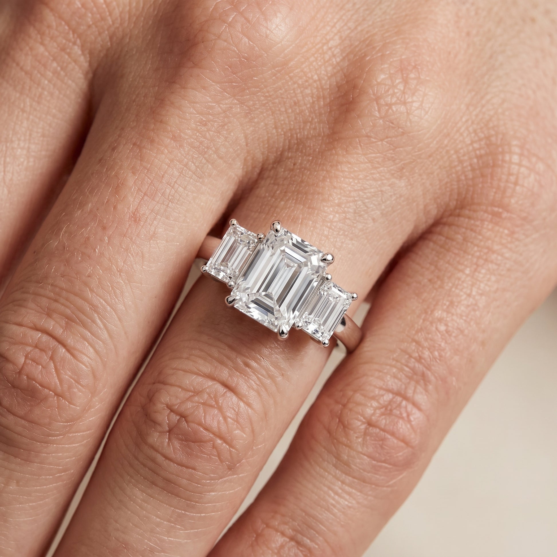 Zoe Three-Stone Emerald Diamond Ring in Silver - lifestyle.jpg