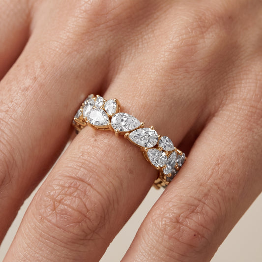 Fleur Shared Prong Pear Diamond Eternity Band in Yellow Gold - lifestyle.jpg