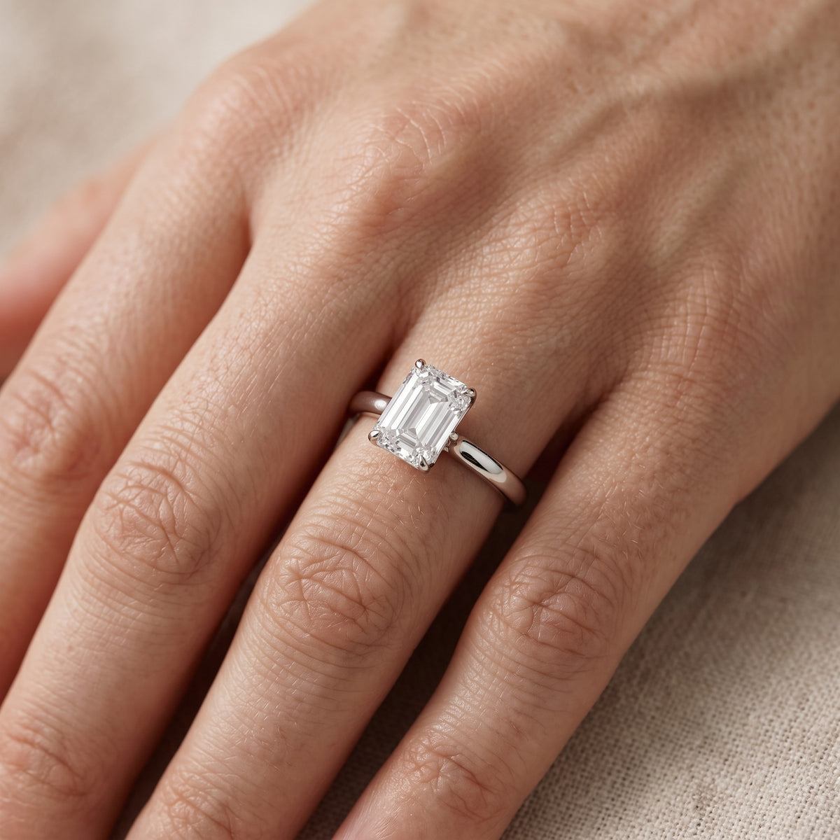 Serena Blossom Solitaire Emerald Diamond Engagement Ring in Silver - lifestyle.jpg
