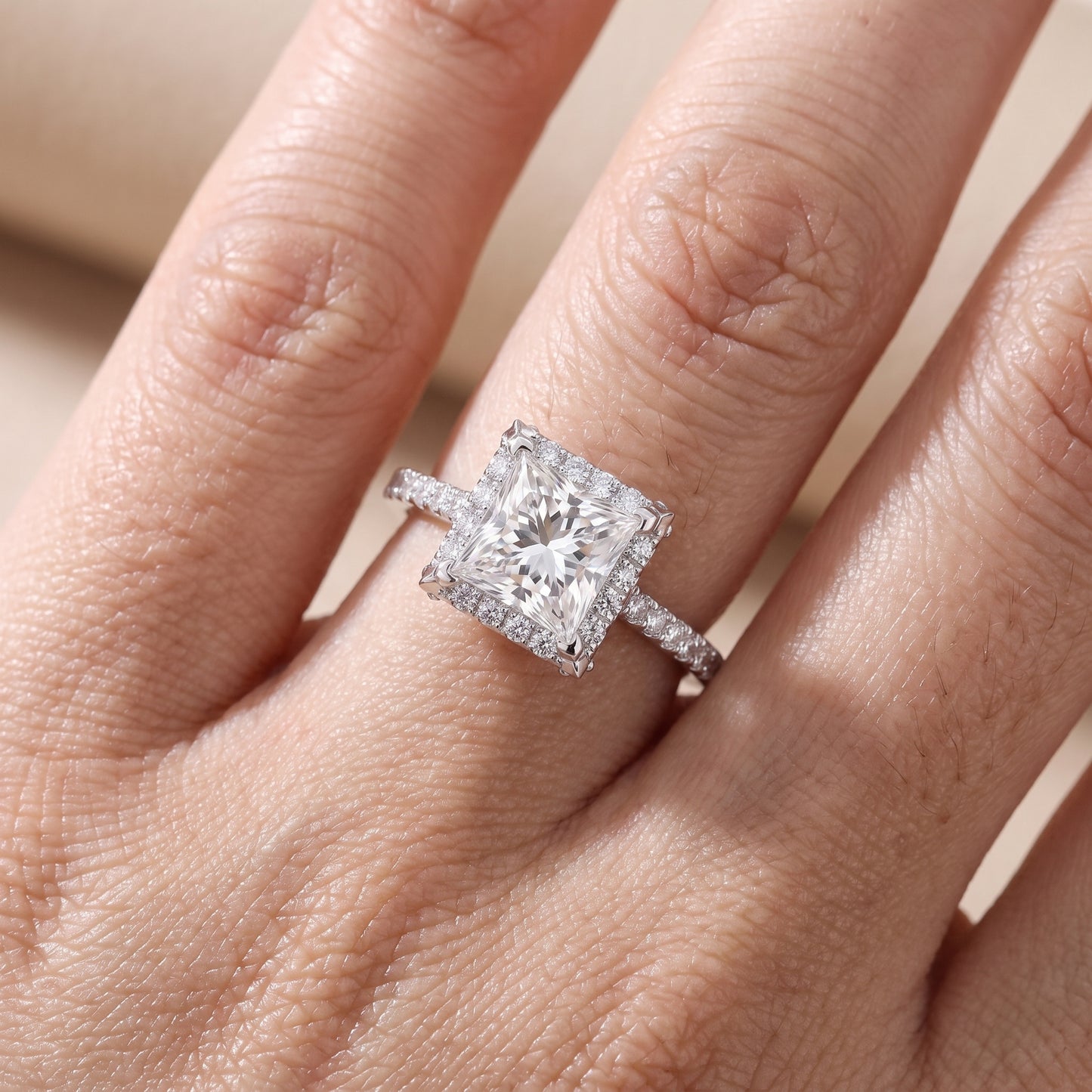 Alma Halo Pavé Princess Diamond Ring in Silver - lifestyle.jpg