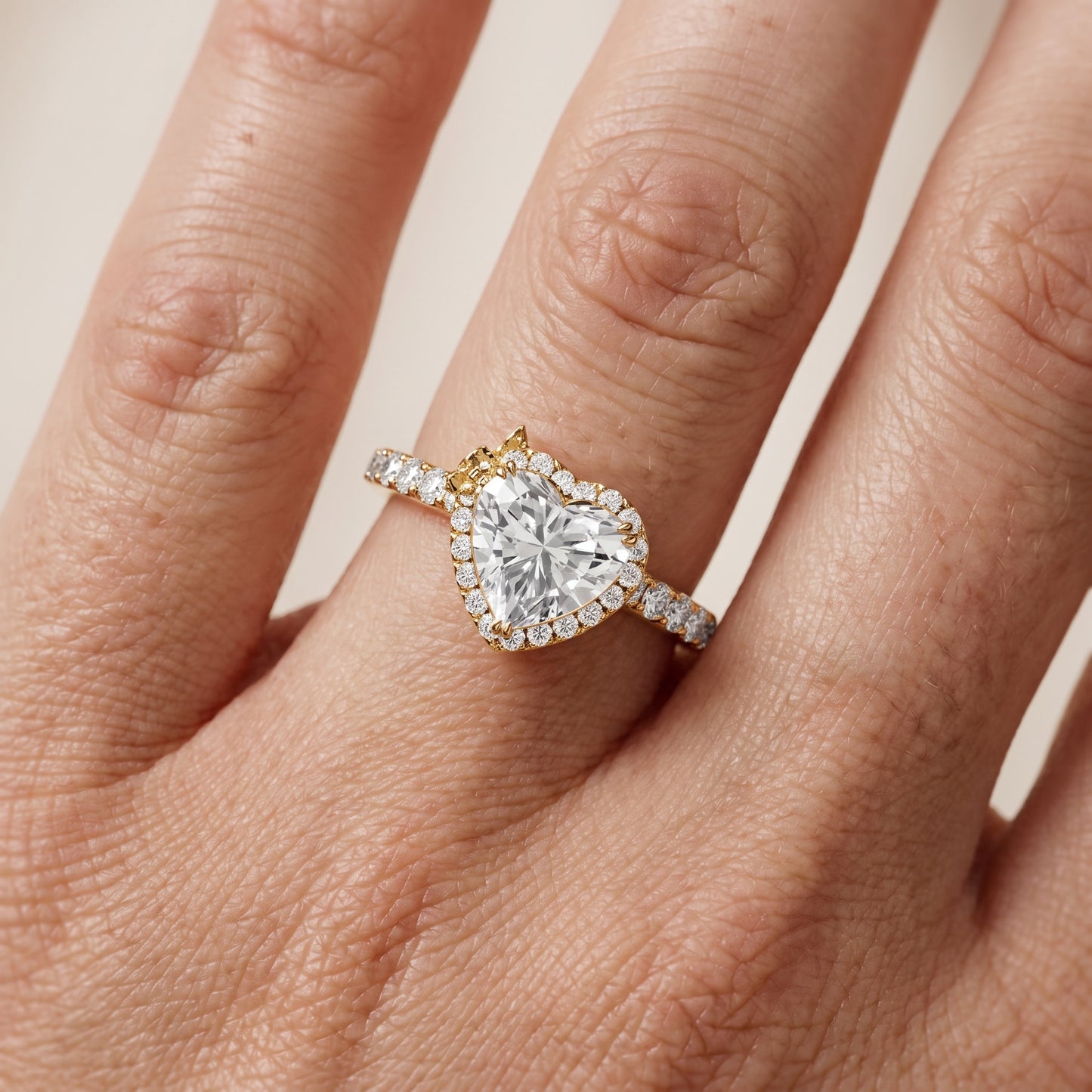 Chloe Halo Pavé Heart Diamond Ring in Yellow Gold - lifestyle.jpg