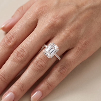 Willa Halo Micropavé Emerald Diamond Engagement Ring in Rose Gold - lifestyle.jpg