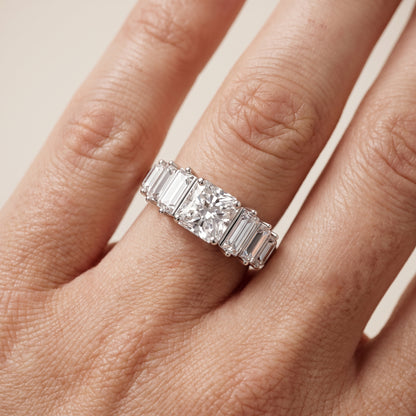 Mara Sidestone Baguette Accent Radiant Diamond Engagement Ring in Platinum - lifestyle.jpg