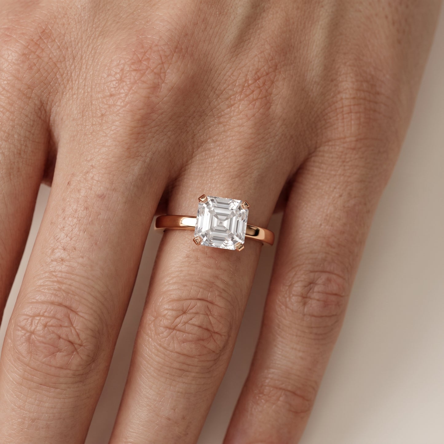 Liana Solitaire Claw Prong Asscher Diamond Engagement Ring in Rose Gold - lifestyle.jpg