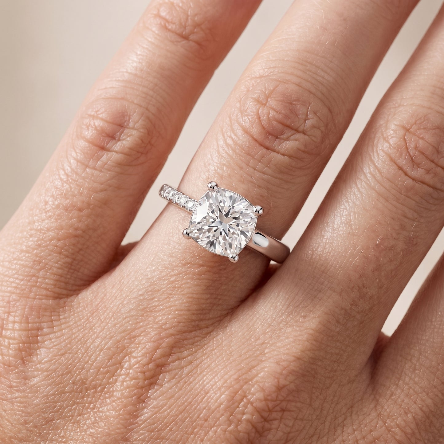 Rosie Solitaire Basket Cushion Diamond Engagement Ring in Platinum - lifestyle.jpg