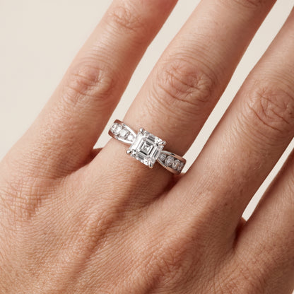 Noor Channel Set Sidestone Asscher Diamond Engagement Ring in Silver - lifestyle.jpg