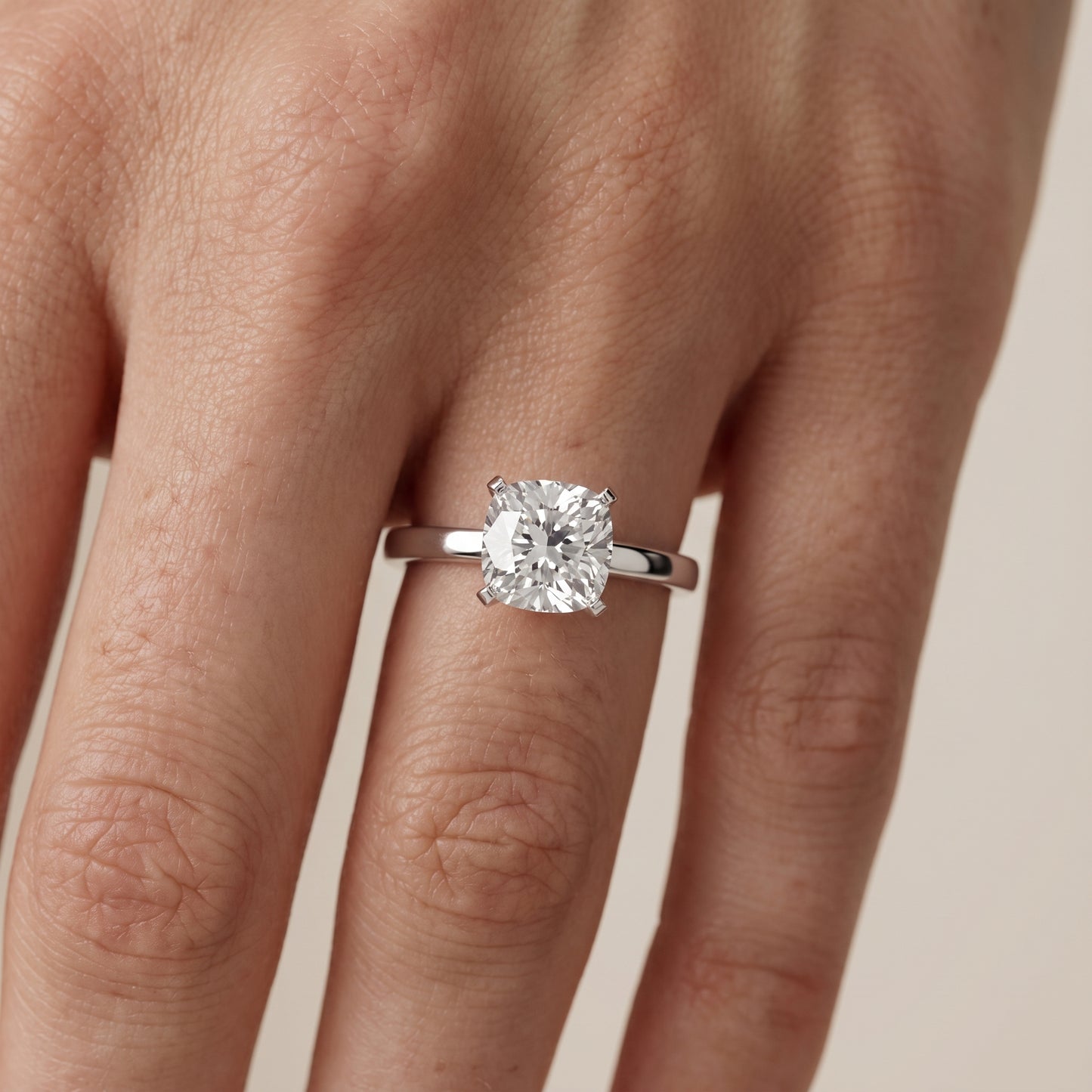 Liana Solitaire Claw Prong Cushion Diamond Engagement Ring in Silver - lifestyle.jpg