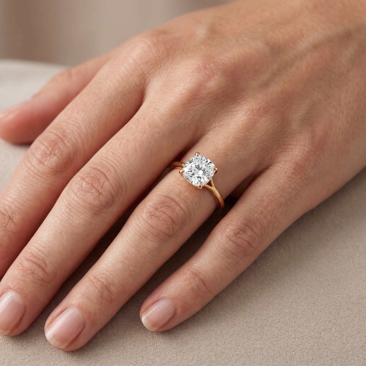 Blanche Solitaire Split Shank Cushion Diamond Engagement Ring in Silver - lifestyle.jpg
