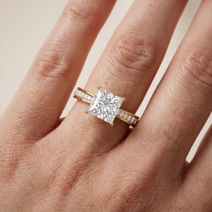Rhea Sidestone Pavé Princess Diamond Engagement Ring in Yellow Gold - lifestyle.jpg