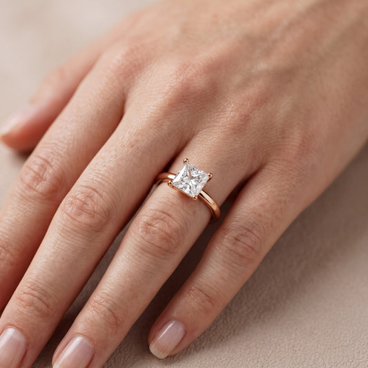 Maisie Four Prong Solitaire Princess Diamond Engagement Ring in Rose Gold - lifestyle.jpg