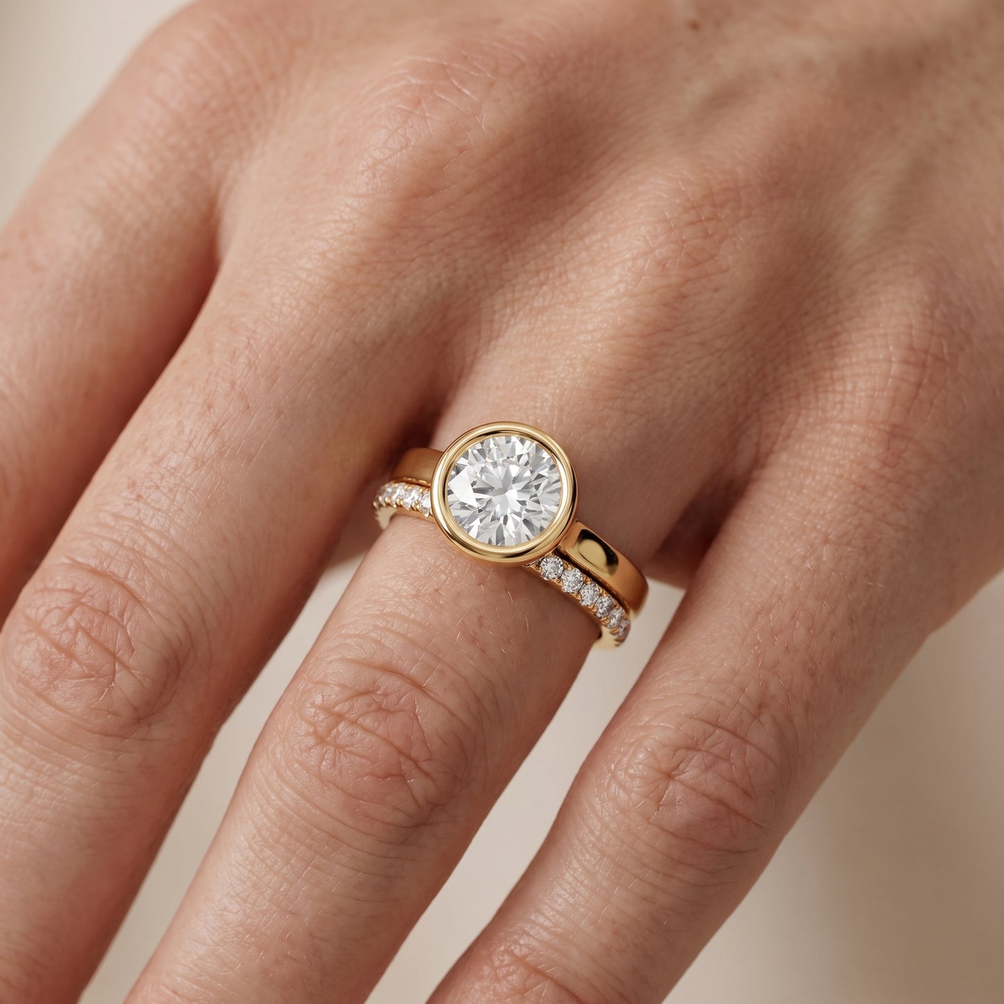 Ayla Bezel Bypass Round Diamond Ring in Yellow Gold - lifestyle.jpg