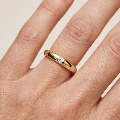 Elizabeth Comfort Fit Bezel Round Diamond Wedding Band in Yellow Gold - lifestyle.jpg