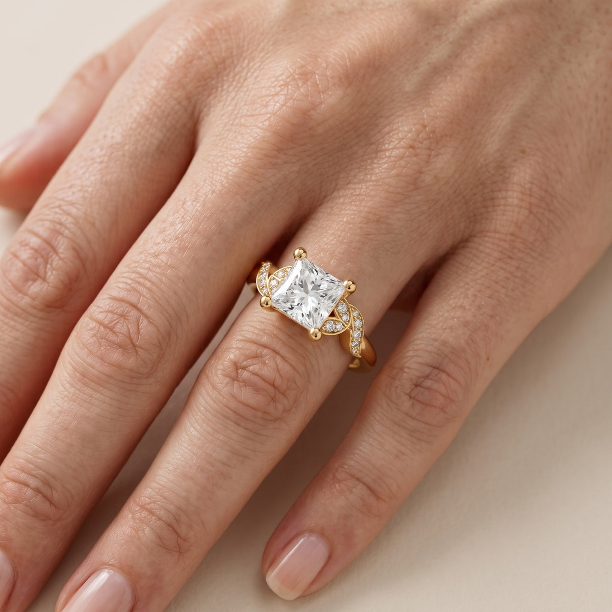 Megan Leaf Pavé Princess Diamond Engagement Ring in Silver - lifestyle.jpg
