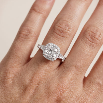 Bella Halo Pavé Cushion Diamond Engagement Ring in Platinum - lifestyle.jpg