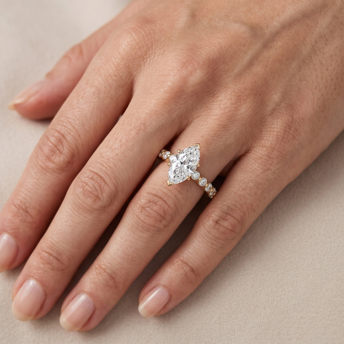 Louella Scalloped Pavé Marquise Diamond Engagement Ring in White Gold - lifestyle.jpg