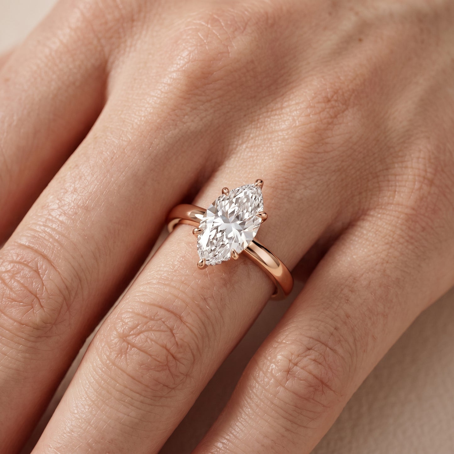 Lara Hidden Halo Marquise Diamond Engagement Ring in Rose Gold - lifestyle.jpg