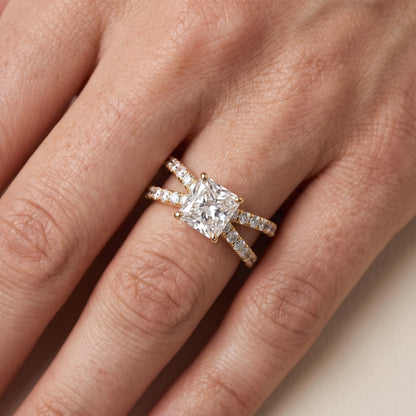 Lior Criss Cross Pavé Radiant Diamond Engagement Ring in Yellow Gold - lifestyle.jpg