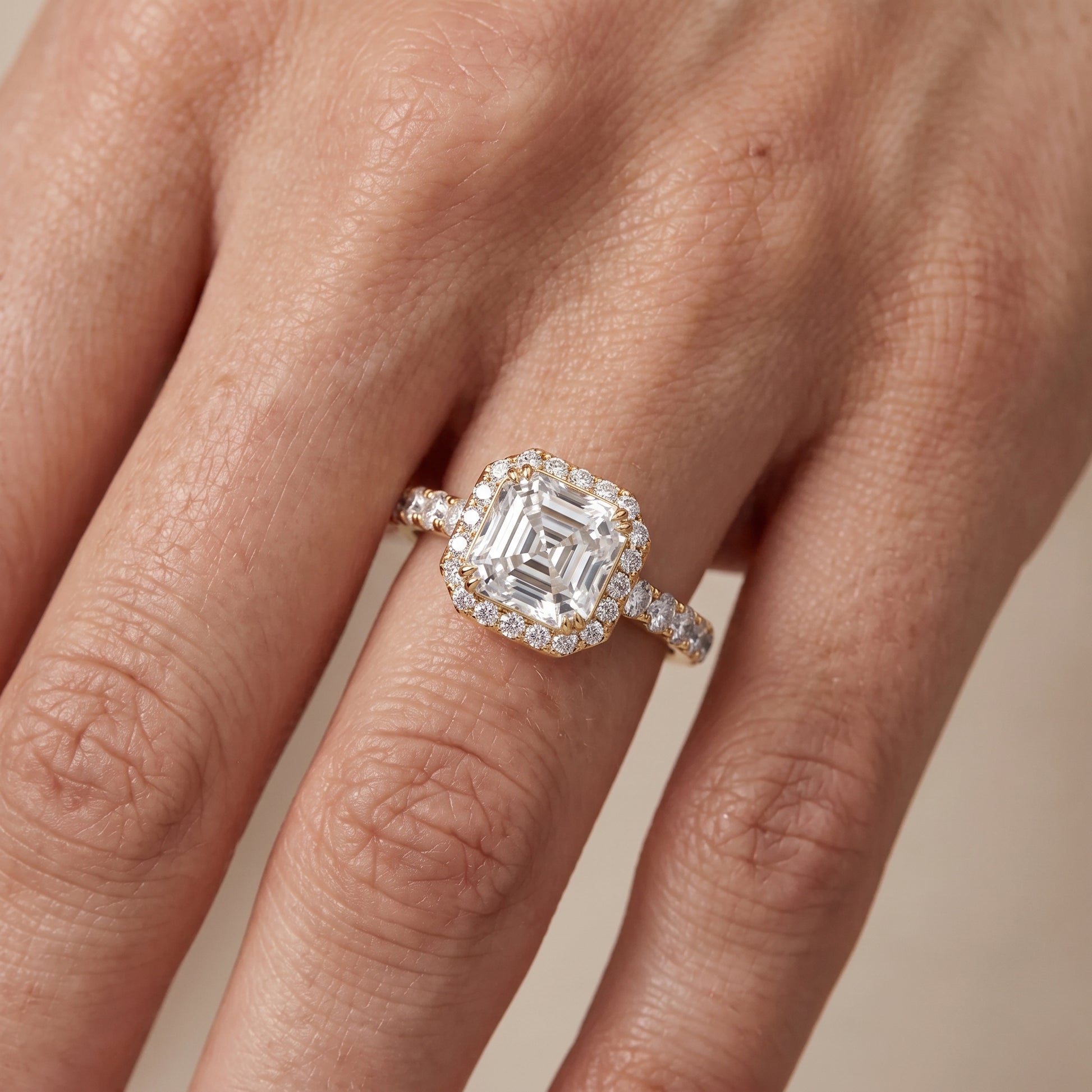 Chloe Halo Pavé Asscher Diamond Ring in Yellow Gold - lifestyle.jpg