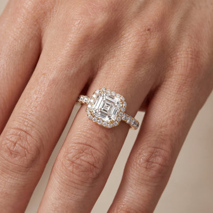 Chloe Halo Pavé Asscher Diamond Ring in Yellow Gold - lifestyle.jpg