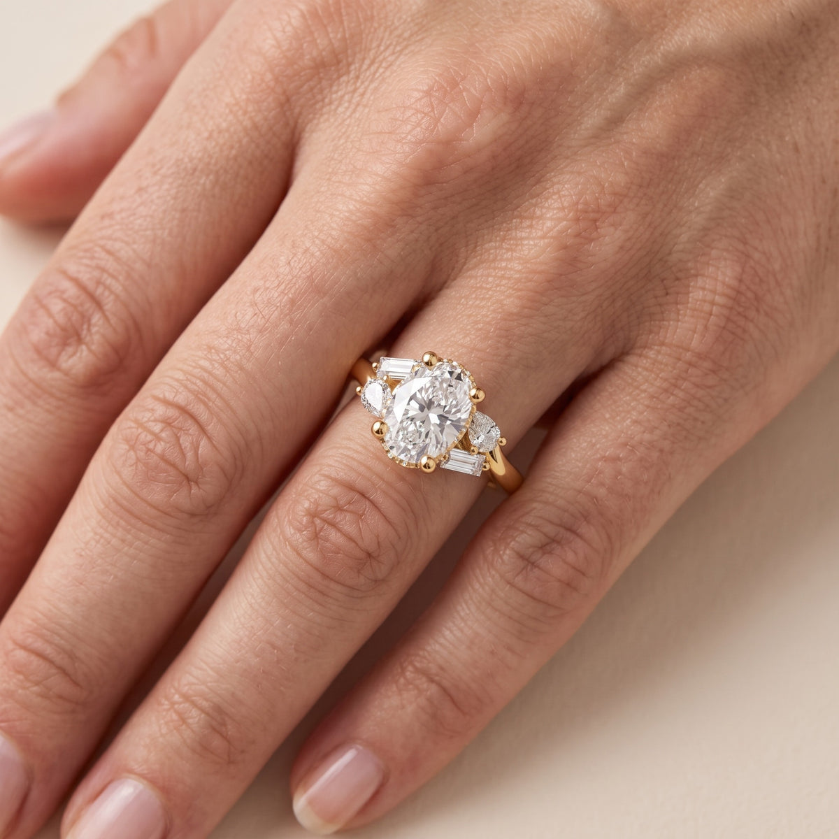 Betty Hidden Halo Cluster Oval Diamond Engagement Ring in Silver - lifestyle.jpg