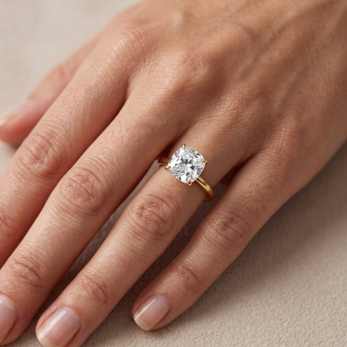 Susan Solitaire Cushion Diamond Engagement Ring in Silver - lifestyle.jpg