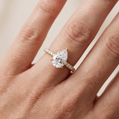 Maya Hidden Halo Pavé Pear Diamond Engagement Ring in Yellow Gold - lifestyle.jpg