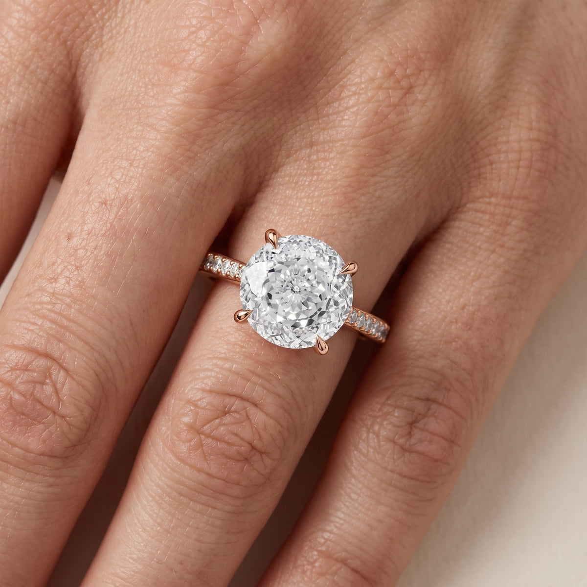 Skylar Twist Pavé Portuguese Cut Round Diamond Engagement Ring in Rose Gold - lifestyle.jpg