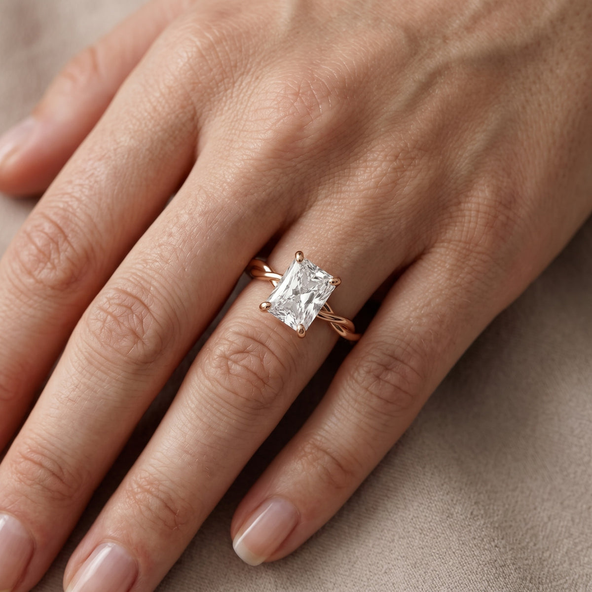 Iris Twist Radiant Diamond Engagement Ring in Rose Gold - lifestyle.jpg
