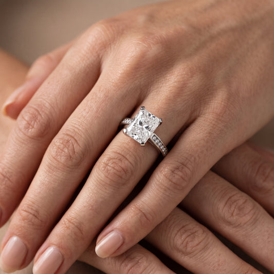Tessa Solitaire Channel Set Radiant Diamond Engagement Ring in Platinum - lifestyle.jpg