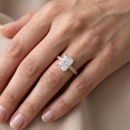 Maren Sidestone Channel Set Radiant Diamond Engagement Ring in Rose Gold - lifestyle.jpg