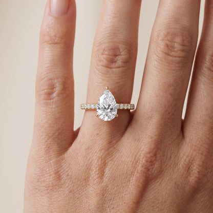 Thea Hidden Halo Pavé Pear Diamond Engagement Ring in Yellow Gold - lifestyle.jpg