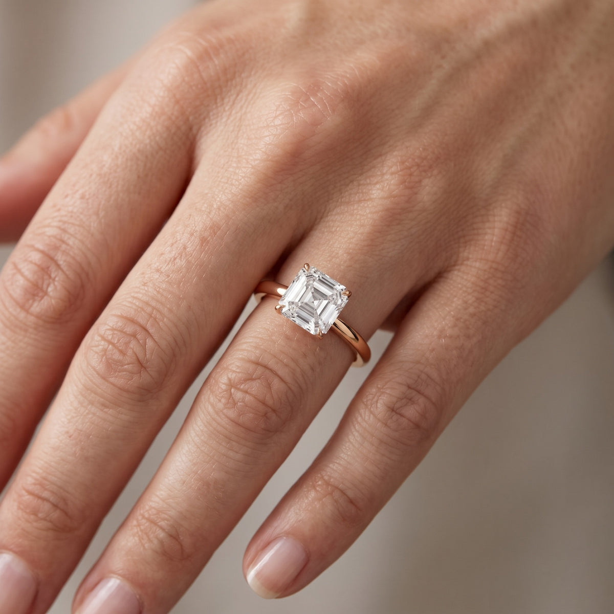 Serena Blossom Solitaire Asscher Diamond Ring in Rose Gold - lifestyle.jpg