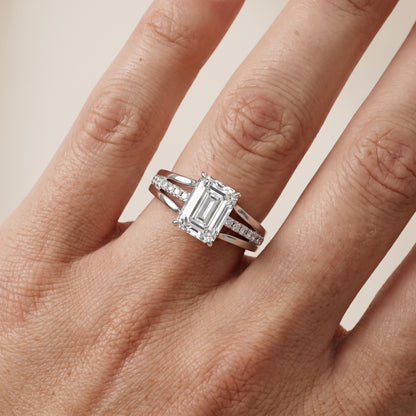 Scarlett Split Shank Pavé Emerald Diamond Ring in White Gold - lifestyle.jpg