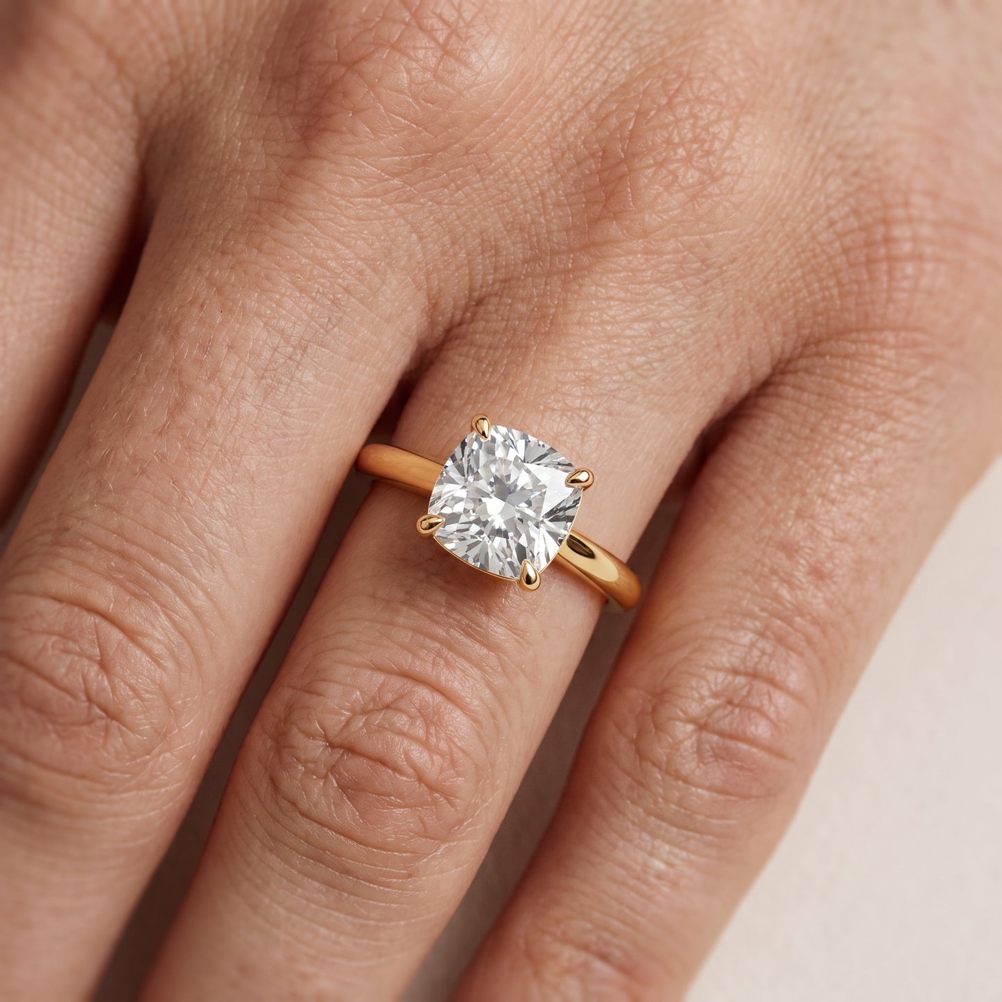 Sadie Cathedral Solitaire Cushion Diamond Ring in Yellow Gold - lifestyle.jpg